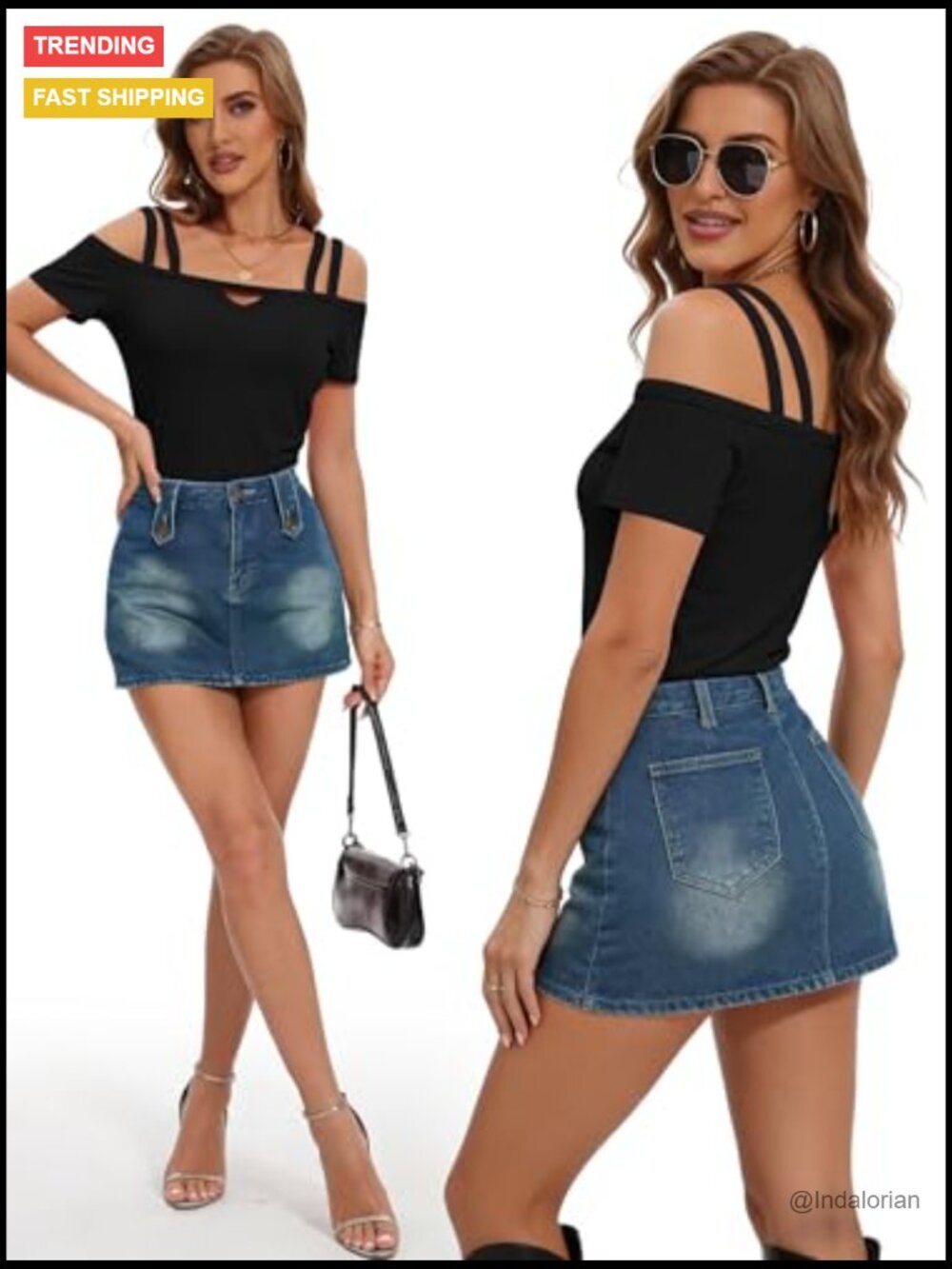 Cold Shoulder Tops Short Sleeve Summer T-Shirts Polyester Rayon Spandex - Picture 2 of 7